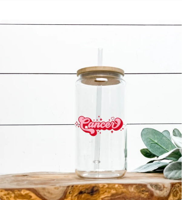 16oz Can Glass Tumbler w/ Bamboo Lid (Different Styles)