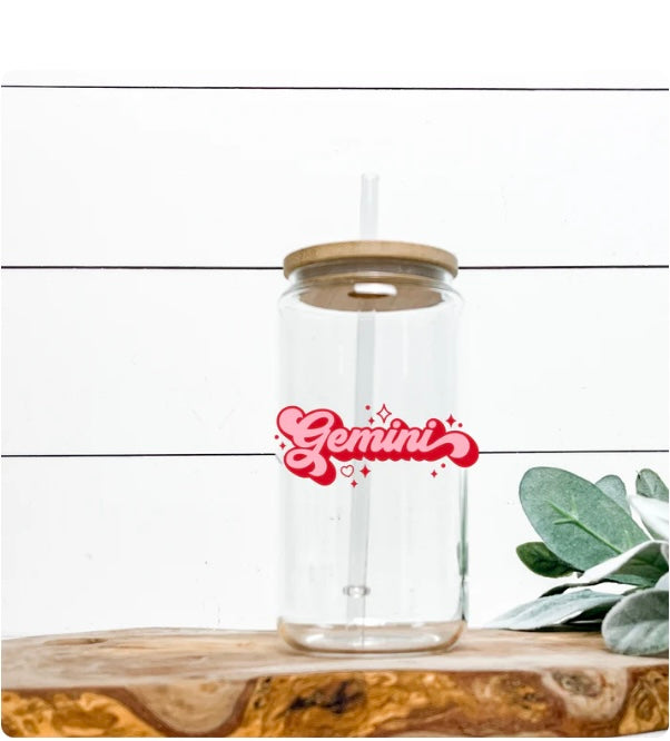 16oz Can Glass Tumbler w/ Bamboo Lid (Different Styles)