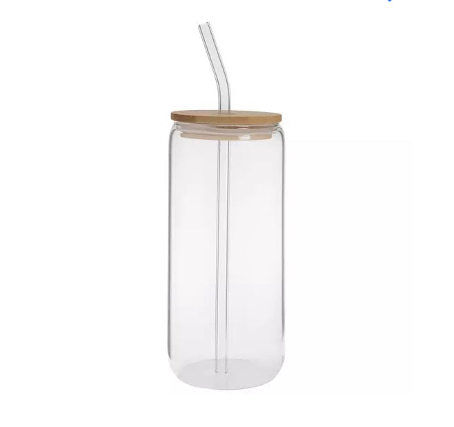 16oz Can Glass Tumbler w/ Bamboo Lid (Different Styles)